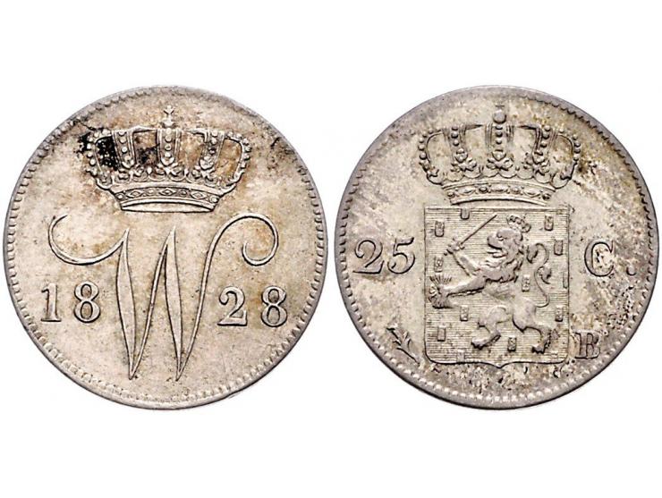 Koninkrijk Willem I 25 cent 1828 Brussel Sch. 299 bijna ZF