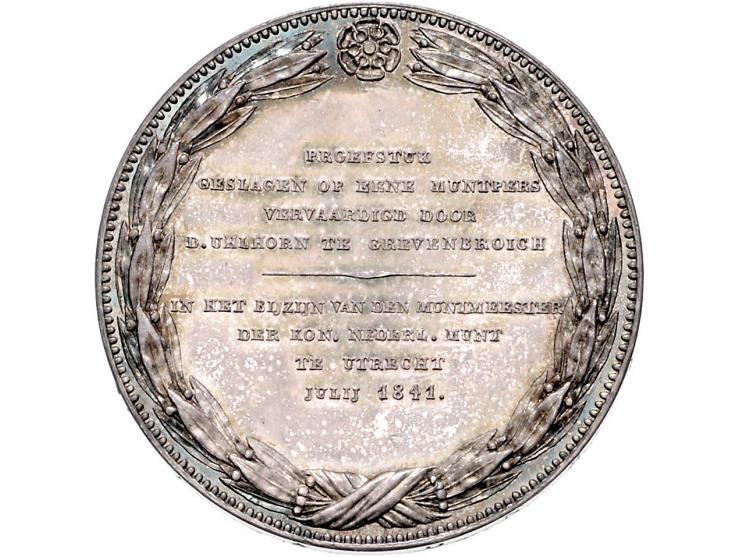 Koninkrijk Willem II Rijksdaalder 1841 Proefstuk. Voorzijde gelijk aan de rijksdaalder 1841 / KZ Proefstuk - geslagen op eene