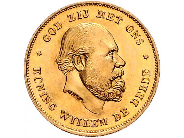 Koninkrijk Willem III 10 gulden goud 1875 en 1877, totaal 2 ex. gem. PR
