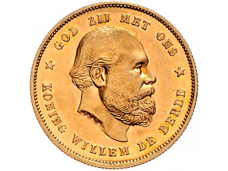 Koninkrijk Willem III 10 gulden goud 1875 en 1877, totaal 2 ex. gem. PR