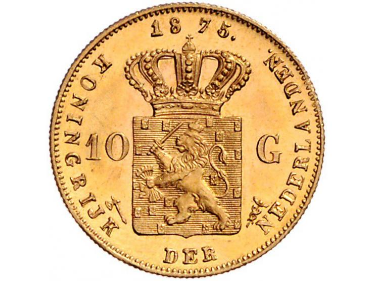 Koninkrijk Willem III 10 gulden goud 1875 en 1877, totaal 2 ex. gem. PR