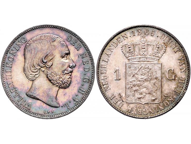 Koninkrijk Willem III 1 gulden 1865 Sch. 617 met mooie patina, PR+