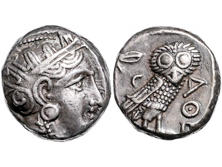 Griekse munten Attica, Athens, Tetradrachm ca. 454-404 BC, AR 20.8 mm, 17.19 g. - Obv: Helmeted head of Athena facing right, 