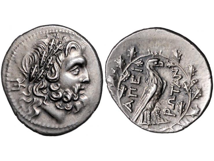 Griekse munten Epirus. Epirote Republic, Drachm ca. 238-168 BC, AR 21.1 mm, 5.11 g. - Obv: Head of Dodonaean Zeus. Rev. Eagle