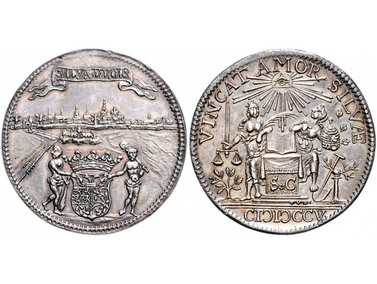 Historiepenningen 's-Hertogenbosch - Stadhuispenning zilver 1705 Snoeck 4 ZF+