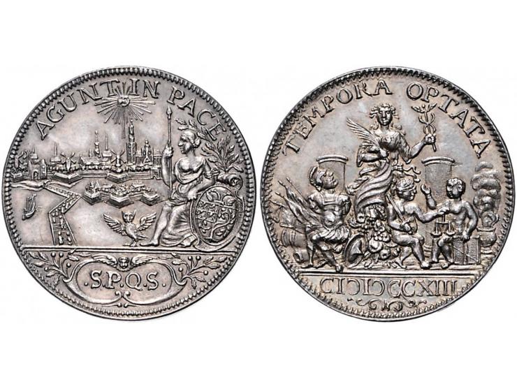 Historiepenningen 's-Hertogenbosch - Stadhuispenning zilver 1713 Snoeck 14a PR