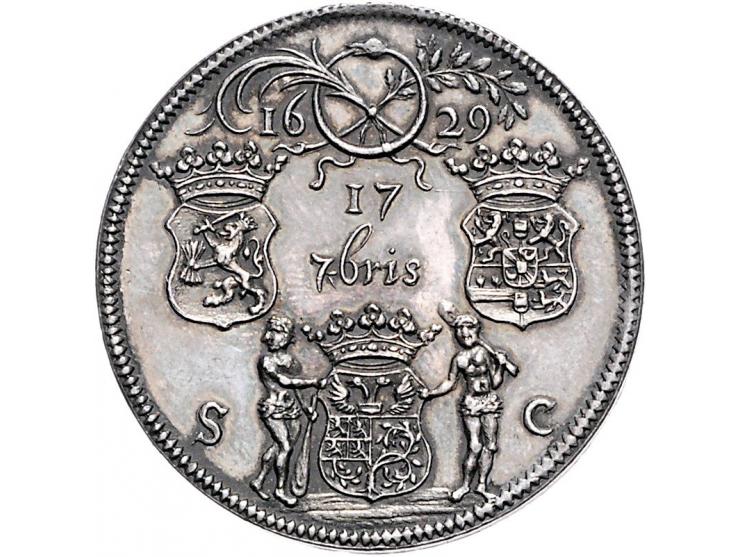 Historiepenningen 's-Hertogenbosch - Dubbele Stadhuispenning zilver 1729 Snoeck 43 PR