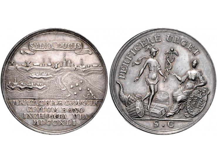 Historiepenningen 's-Hertogenbosch - Dubbele Stadhuispenning zilver 1741 Snoeck 55 ZF+