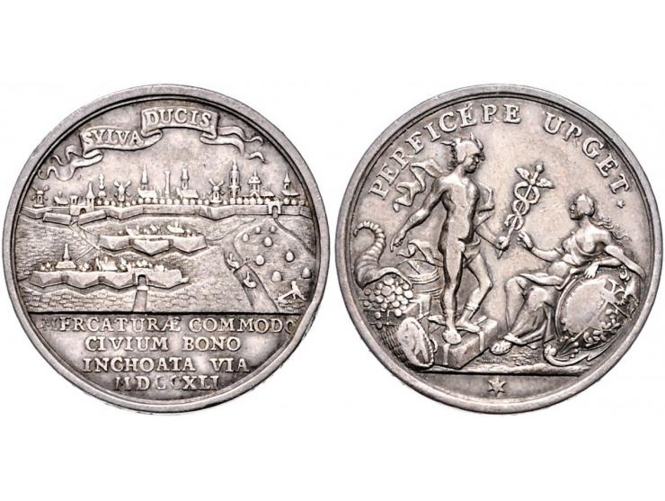 Historiepenningen 's-Hertogenbosch - Stadhuispenning zilver 1741 Snoeck 57a Geslagen op (bijna) dubbele zwaarte (10,62gr), in