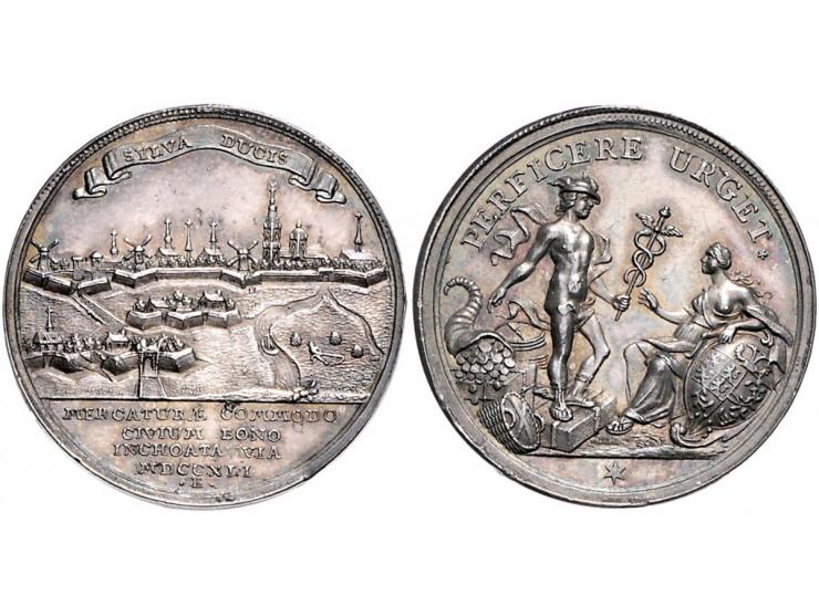 Historiepenningen 's-Hertogenbosch - Stadhuispenning zilver 1741 Snoeck 59 bijna PR