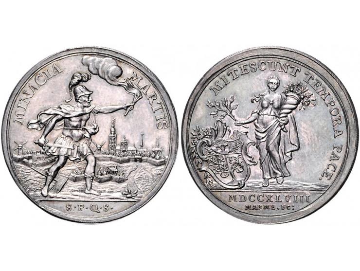 Historiepenningen 's-Hertogenbosch - Stadhuispenning zilver 1748 Snoeck 65 bijna PR