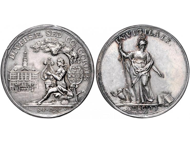 Historiepenningen 's-Hertogenbosch - Stadhuispenning zilver 1761 Snoeck 67 ZF-