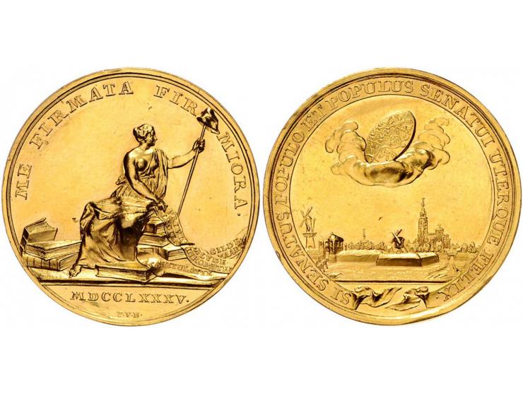 Historiepenningen 's-Hertogenbosch - Dubbele Stadhuispenning goud 1785 18,32 gr. Snoeck 80 PR