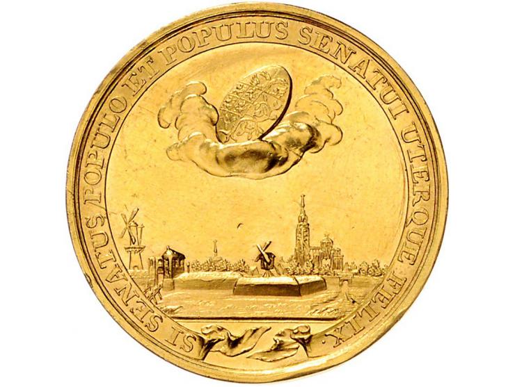 Historiepenningen 's-Hertogenbosch - Dubbele Stadhuispenning goud 1785 18,32 gr. Snoeck 80 PR