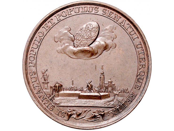 Historiepenningen 's-Hertogenbosch - Dubbele Stadhuispenning koper 1785 PR