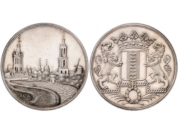 Historiepenningen (1785) Delft, vroedschapspenning door A. van Baerll. Zilver VvL. 634 ZF+