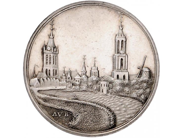 Historiepenningen (1785) Delft, vroedschapspenning door A. van Baerll. Zilver VvL. 634 ZF+