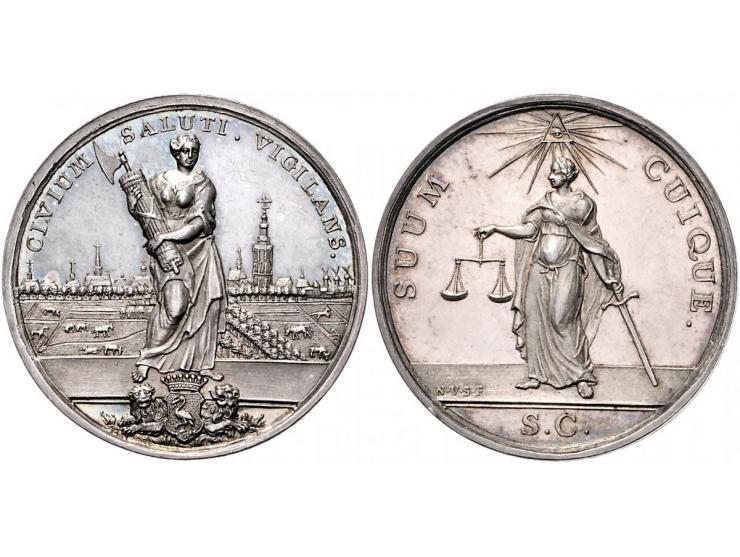 Historiepenningen (1757-1759) Vroedschapspenning Den Haag door N. van Swinderen. Zilver 37mm JMP 1930 pl.I.6. PR
