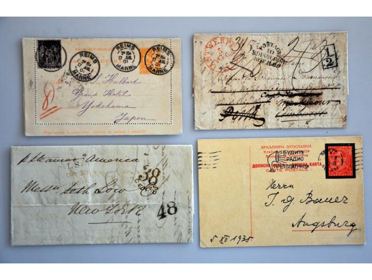 about 110 better covers/postal stationery including China, cover France-Lahore 1857, airmail, prephilatelics etc. in ring bin
