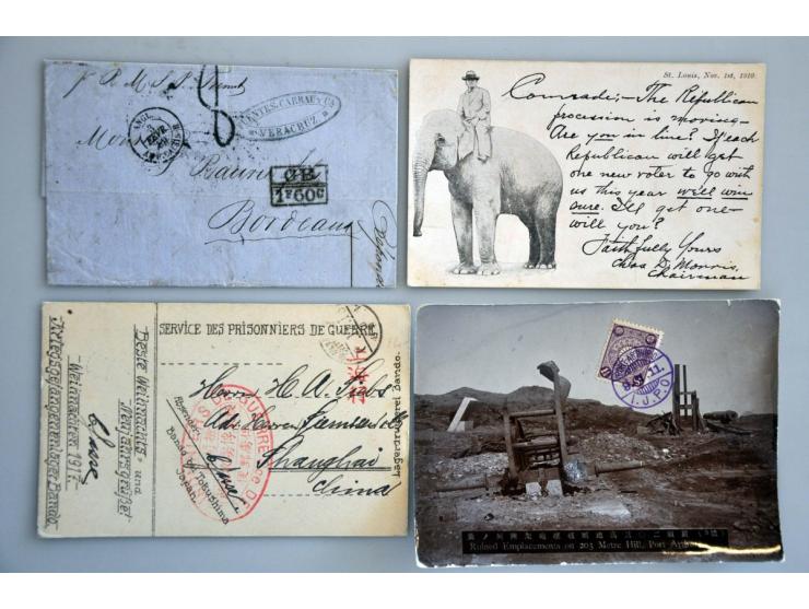 about 110 better covers/postal stationery including China, cover France-Lahore 1857, airmail, prephilatelics etc. in ring bin