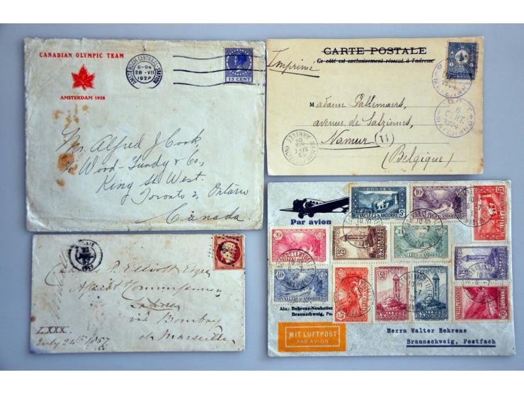 about 110 better covers/postal stationery including China, cover France-Lahore 1857, airmail, prephilatelics etc. in ring bin