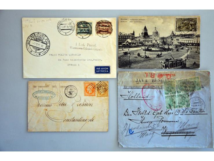 covers/postal stationery, large number with Russia, topics, Scandinavia etc. in shoe box