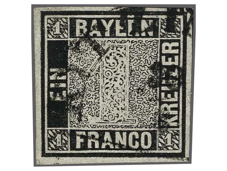 1 kreuzer black plate I, fine/very fine with 1989 Georg Bühler certificate: abgesehen von einer kleinen Aufrauhung in feiner 