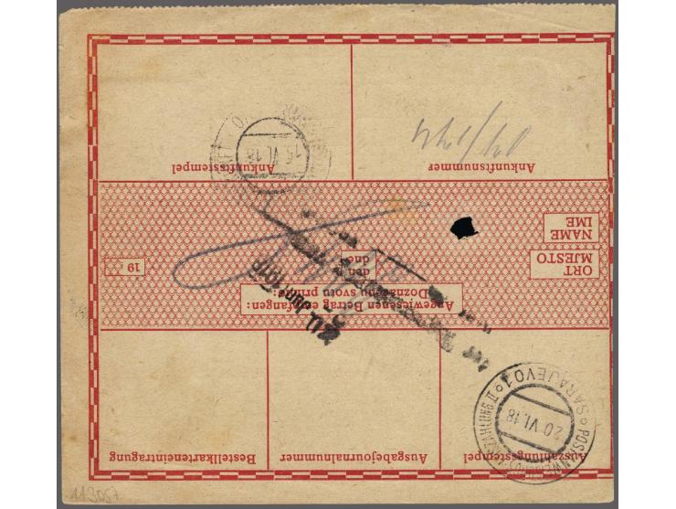 Karl I 30 heller black green on "Auftragspostanweisung" from Bugojno 13-6-1918 to Sarajevo, fine/very fine (pinhole probably 