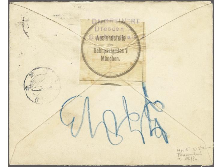 Booklet pane Germania 5 and 10 pfennig on cover from Dresden 15-2-1915 to Menado (isle of Celebes, Dutch East Indies), fine/v