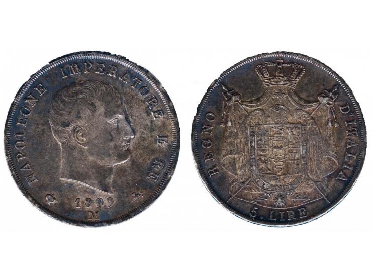 5 Lire 1809 Milaan Napoleon beautiful dark patin, VF+