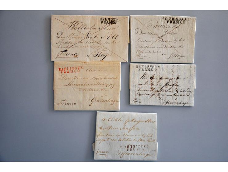 ruim 180 frisse brieven vanaf 1813 met naamstempels, naamstempels/franco (w.b. gevorkte A, o.a. zwart STEENBERGEN/FRANCO, in 