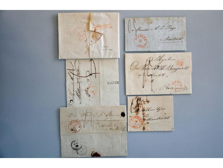 EO poststukken Limburg 1642-1853 w.b. grootformaat SR, SR in kastje, brievenbusstempeltjes C, O, G, L,X, AE, AF, grensstempel