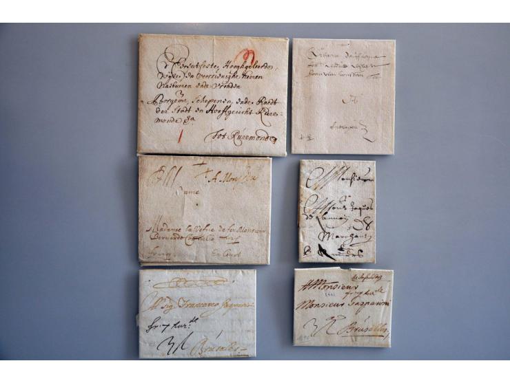 EO poststukken Limburg 1642-1853 w.b. grootformaat SR, SR in kastje, brievenbusstempeltjes C, O, G, L,X, AE, AF, grensstempel