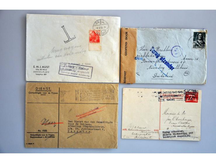 135 poststukken WO2 w.b. Rode Kruis, kamppost St.Michielsgestel, Haren, retour afzender in types, stempels en stroken, Überro