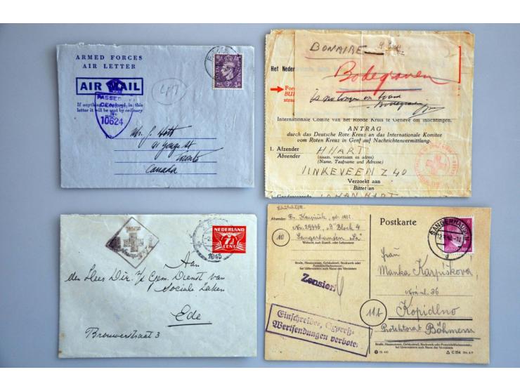 135 poststukken WO2 w.b. Rode Kruis, kamppost St.Michielsgestel, Haren, retour afzender in types, stempels en stroken, Überro