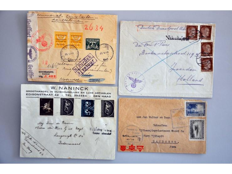 135 poststukken WO2 w.b. Rode Kruis, kamppost St.Michielsgestel, Haren, retour afzender in types, stempels en stroken, Überro