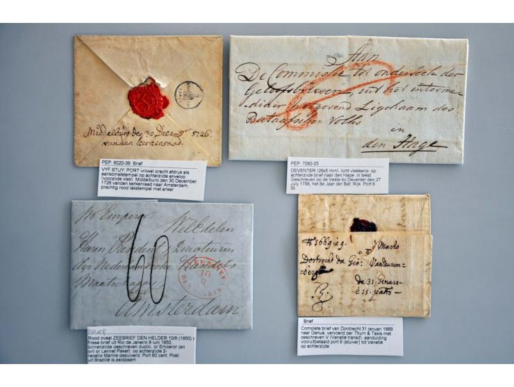 voorfilatelie, 28 betere poststukken vanaf 1591 w.b. 3- en 5-stuiverstempels, geschreven portaanduidingen, Gezuiverd etc. in 