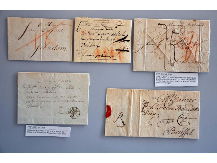 voorfilatelie, 28 betere poststukken vanaf 1591 w.b. 3- en 5-stuiverstempels, geschreven portaanduidingen, Gezuiverd etc. in 