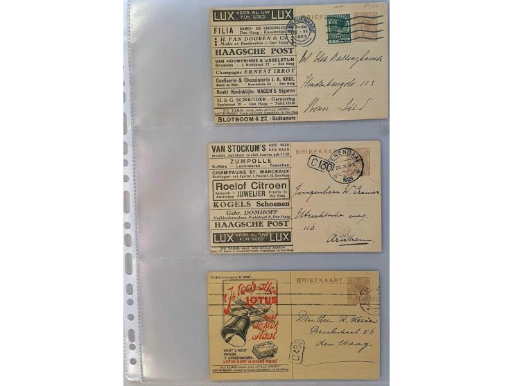 collectie postwaardestukken (ca. 400 ex.) w.b. particulier bedrukt (o.a. Moed, Beleid en Trouw, T.I.B.O, Dorus Rijkers, Cyclo