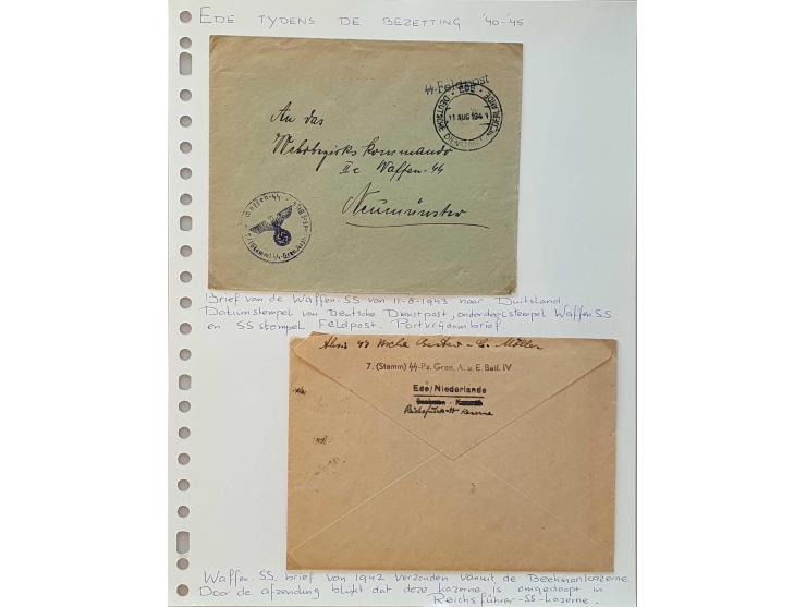 postgeschiedenis Ede 35 poststukken w.b. kasteleinsbrief uit Arnhem 1771, dienstkaart Ede-Oosterbeek 17.X.1944 en retour afze