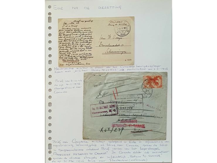 postgeschiedenis Ede 35 poststukken w.b. kasteleinsbrief uit Arnhem 1771, dienstkaart Ede-Oosterbeek 17.X.1944 en retour afze