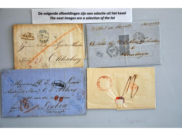 175 EO poststukken van/naar buitenland met veel grensstempels en o.a. (beschadigde) brief Suriname-Soerabaya 1869 via Marseil