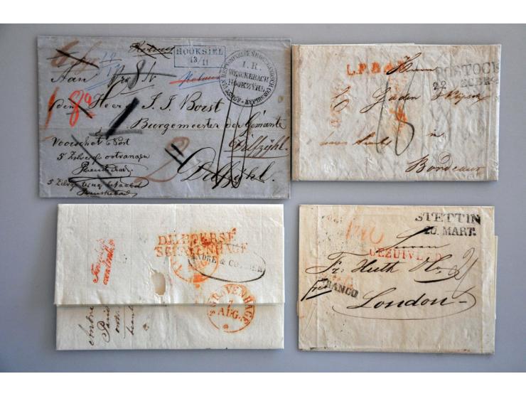 125 EO poststukken, veel van/naar buitenland met grensstempels w.b. Groot Zundert (2x), Zeebrief stempels, (Marine) Gezuiverd