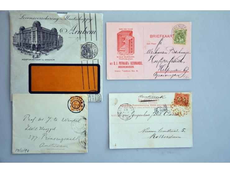 ruim 500 post(waarde)stukken w.b. stempels, veel geïllustreerde firma-enveloppen, kaart met handtekening Kees Verkerk, brief 