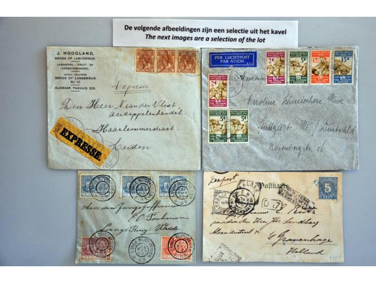 ruim 200 post(waarde)stukken w.b. zwerfbriefkaarten, monsterzakjes, "Bestellen op Zondag", emissie De Ruyter, stempels etc. i