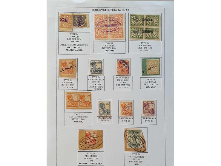 collectie 1902-1948 op emissie verzameld w.b. veel stempels o.a. scheepsstempels, stempelfouten (o.a. negatief afdruk Batavia