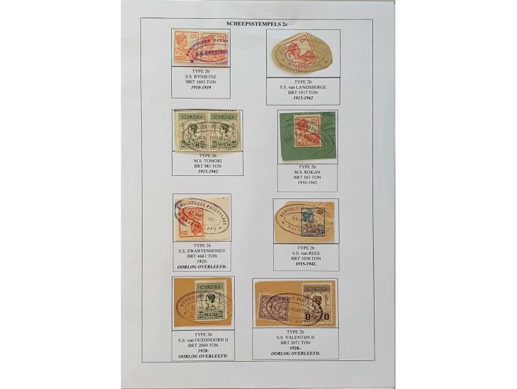 collectie 1902-1948 op emissie verzameld w.b. veel stempels o.a. scheepsstempels, stempelfouten (o.a. negatief afdruk Batavia