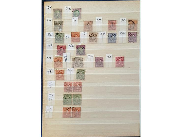 voorraad vanaf 1870 gestempeld met betere ex. en series (o.a. 330b met certificaat NVPH 2006) en beter port gespecialiseerd o