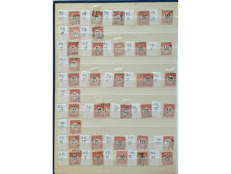 voorraad vanaf 1870 gestempeld met betere ex. en series (o.a. 330b met certificaat NVPH 2006) en beter port gespecialiseerd o