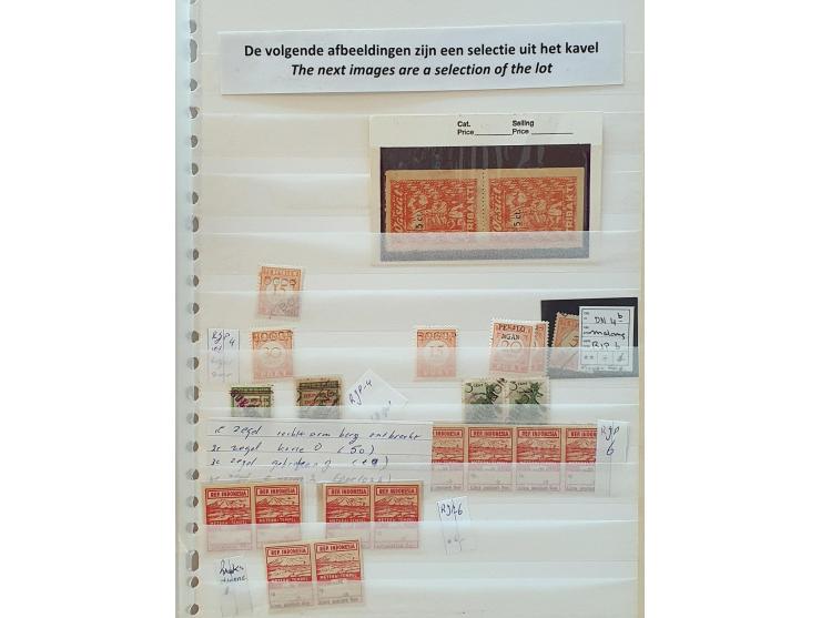 fiscaalzegels zowel los als op stuk w.b. variëteiten, loon- en inflatiezegels, veldelen etc. in doosje